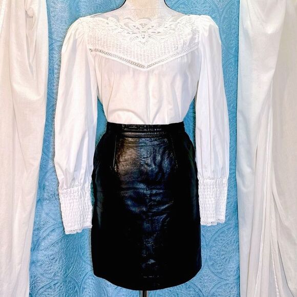 Vintage 80s 90s Authentic Soft Leather Mini Skirt Sz M - Picture 2 of 10